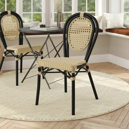 FLASH FURNITURE Cannes Thonet French Bistro Stacking Chair, Natural PE Cane Rattan and Black Aluminum Frame SDA-AD642110-1-NAT-BK-GG